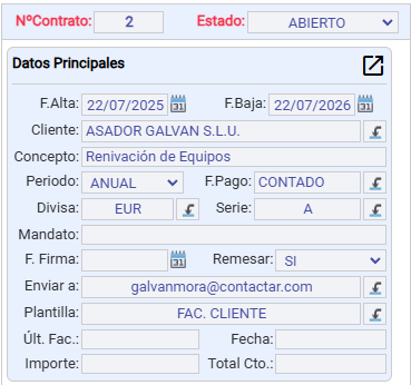 ficha factura periódica y contrato